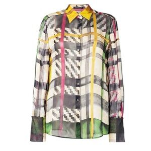 Luisa Cerano silk sheer long sleeve button down blouse Sz 6 excellent condition